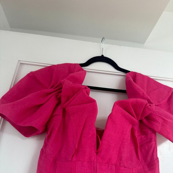 Cult Gaia Asal Mini Dress In Pink Off-Shoulder Plunge Neck Puff Sleeves Sz 8 - Picture 8 of 11
